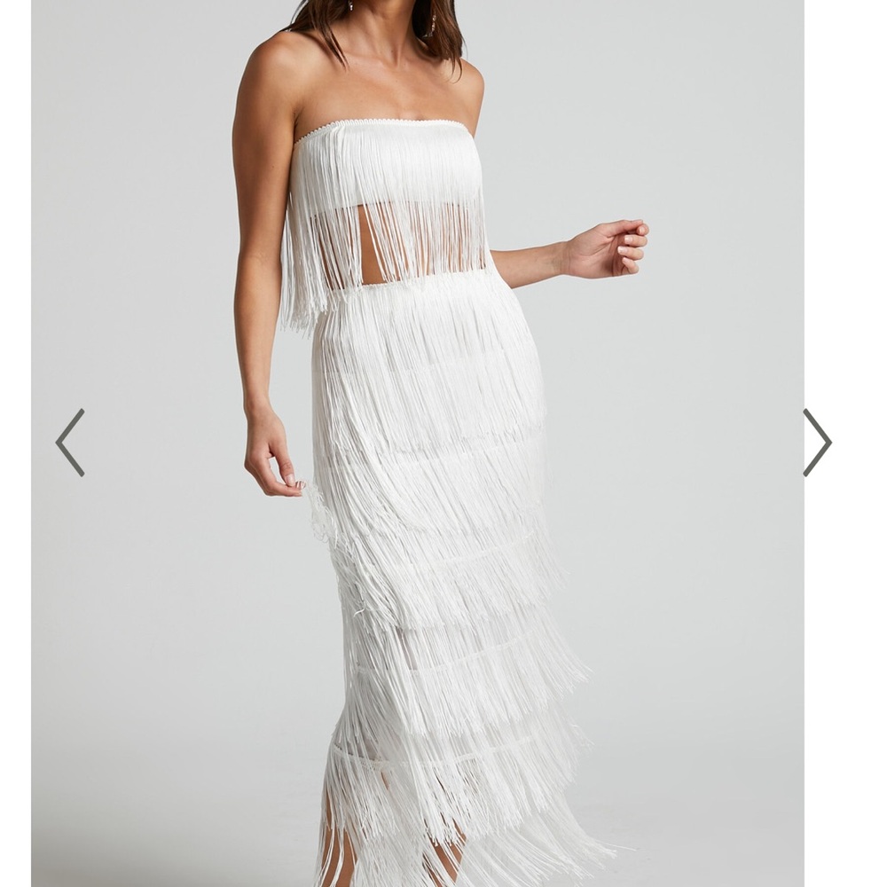 Showpo. White Fringe Strapless two-piece set